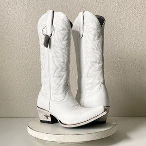 Lane SMOKESHOW Womens Western Boots 7.5 White Leather Mid Calf Snip Toe Cowgirl